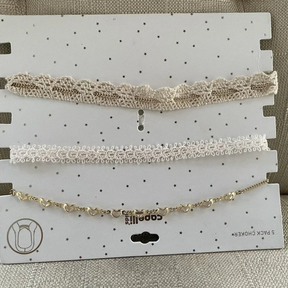 Capelli Kids Choker Necklace White Lace Gold Tone Chain Necklace Fashion Jewelry